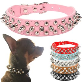 PETCARE Spiked Dog Collar Soft Pu Leather Funny Mushrooms Rivet Spike Studded Puppy Adjustable Outdoor Dog Collars for Small Medium Large Dogs Cats