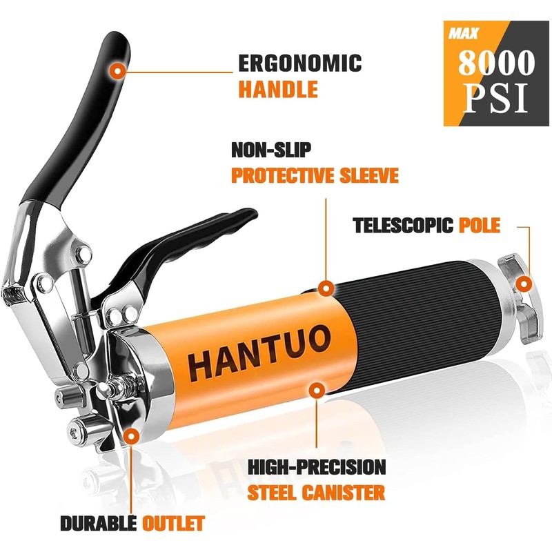 Grease Gun with Quick Release Coupler, 8000 PSI Heavy Duty