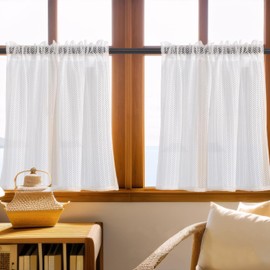 Marjoramy 3 Pieces White Short Curtain Valance, Translucent Cafe Curtains, Cafe Voile Valances, Sheer Cafe Curtains, Cupboard Curtain Kitchen Valances, Small Window Curtains for Kitchen Balcony