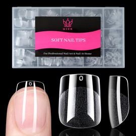 Qiek Extra Short Square False Nail Tips, 15 Sizes 510 PCS Clear French Press On Fake Nail Pre-shaped Half Matte Full Cover Gel Nail Tip Extensions Thick Long Lasting for DIY Beginners & Salon Manicure