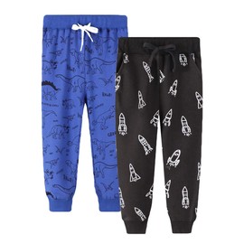LOKTARC 2 Pack Toddler Boys Drawstring Sweatpants Sport Jogger Pants Rocket Dinosaur 5-6 Years/Size 6T