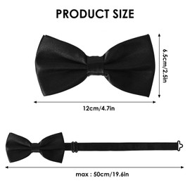 Marjoramy Set of 4 Men's Bow Ties with Pocket Square Set Tied Bow Tie Men's Plain Pre-tied Adjustable Bow Tie Suit Ideal Accessory for Wedding, Party, Formal Occasions, black