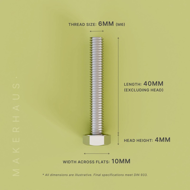M6x40 Hex Bolt Set (4 Pack) Nut & Washer –
