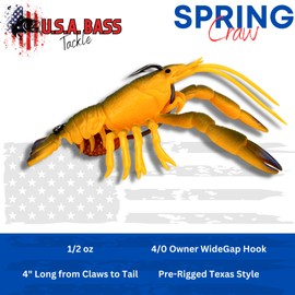 U.S.A. Bass Tackle - 4D Cluster Bomb Craw - Bass-Tech Plastic - Pre-Rigged Crawfish Soft Fishing Lures, Premium Ultra Durable baits for Freshwater, Fishing Jigs for Bass (1/2oz, HD Spring Craw)