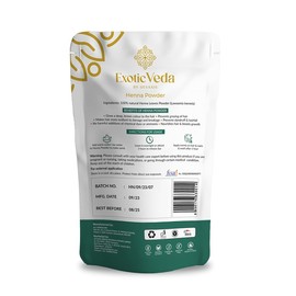 Exotic Veda Organic Henna Powder | 100% Natural Hair Dye from Rajasthan India Lawsonia Inermis Non-GMO Deep Brown (100g)