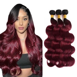 24 26 28 inch 1B99j Bundles Human Hair Ombre Body Wave Bundles Two Tone Black and Wine Red Bundles Human Hair Double Ombre Burgundy Body Wave Bundles