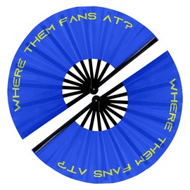 AYTHSRIC 2Pcs Popping Clacking Fan for Line Dancing & Where Them Fans at, Boots on Ground - Big 26" Folding Hand Fan with Loud Snap Sound, Satin Fabric (Blue)