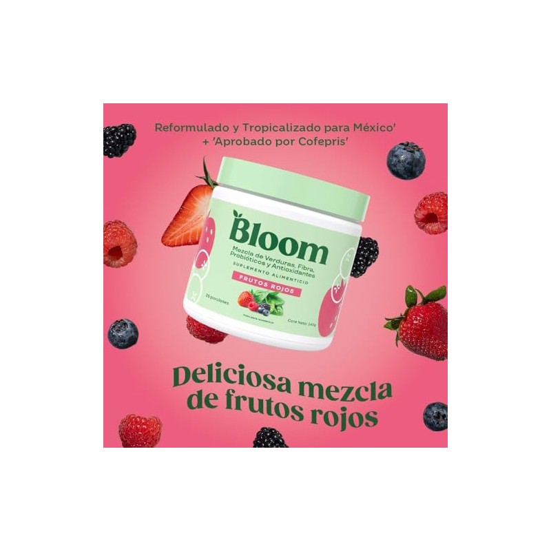 Bloom Mezcla de Verduras Fibra y Antioxidantes Sabor Frutos Rojos