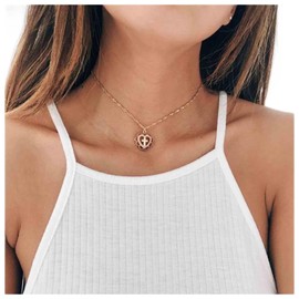 Dervivea Boho Heart Cross Choker Necklace Hollow Heart Pendant Necklace Gold Cross Clavicle Necklace Gold Twist Chain Necklace Jewelry for Women and Girls
