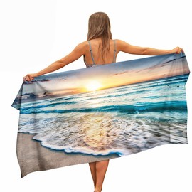 Ulticool - Sea Waves Beach Natural - Towel Microfibre - Travel Towel Quick Drying Bath Towel - 160x80 cm - for Travel Fitness Gym Sports - for Men or Women - Lightweight Microfibre Beach Towel