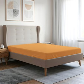 Pizuna 400 Cotton Fitted Sheet 80 x 200 - 90 x 200 cm Apricot Orange, 100% Long Cotton Fitted Sheet, Soft Mako Satin Fabric for up to 40 cm Mattress Height (100% Cotton Bed Sheet)