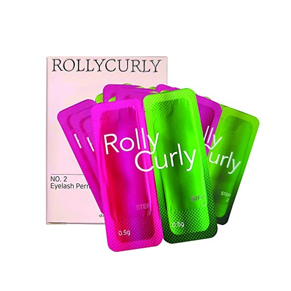 Amber Lash Eyelash Lifting and Eyebrow Lamination Solutions Step 1 and 2 by Rolly Curly, Professional Lash Perm and Brow Lift, 10 Individual Packets Each