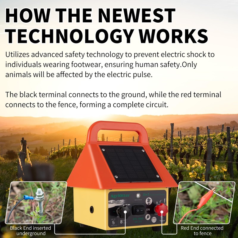 24 Hour Solar Electric Fence Charger,3-in-1 Electric Fence Charger,20 Miles,Solar/BatteryAC