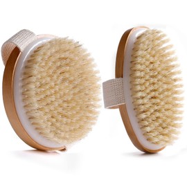 Dry Body Brush for Lymphatic Cellulite 2 Pack Body Scrub Brush Set for Shower Cleaning and Exfoliating Natural Wood Bristles 2 Sizes 10.5cm Round and 13 x 6.5cm Oval