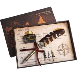 Serounder Quill Pen Set, Vintage Pen Fountain Pens Antique Calligraphy Dip Writing Pen with Empty Ink Bottle + 3 Nibs Stationery Student/Teachers