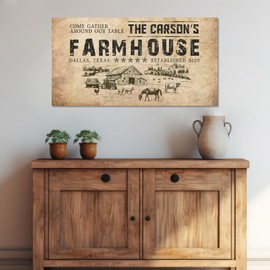 Custom Farmhouse Sign - Rustic Farmhouse Sign, Large Dining Room Wall Decor Lakehouse Sign, Farmhouse Vintage Decor, Western Style Horizontal Wall Art Ready to Hang (Farmhouse Sign - Barn, Tractor and