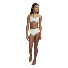 Hurley Girls' High Waisted Bikini 2-Piece Swimsuit, Blue Ice/Floral