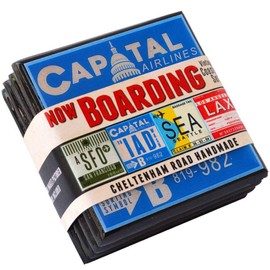 Vintage Airport Code Luggage Tag Drink Coaster Set