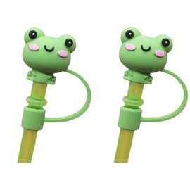 2Pcs Green Cute Frog Straw Tips Cover,Silicone Animals Straw Cover,Cartoon Straw Topper,Reusable Drinking Straw Cover,Dust Proof Straw Plugs for Straws Outdoor Home Kitchen Party Decor Straws(6-8 mm)