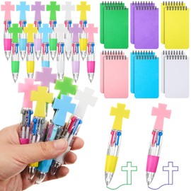 Kosiz 24 Pcs Christian Gifts Bulk Including 12 Sets Small Pocket Bible Notebook, 12 Sets Cross Pens Christian Multicolor 4 in 1 Ballpoint Religious Pens Jesus Loves You Gifts