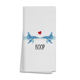 Hxlac Shark Towel, Ocean Animal Shark Decorative Hand Towels for Bathroom, Shark Bathroom Decor, Coastal Beach Kitchen Towels, Shark Boop Dish Towels, Beach Kitchen Decor, 16x24 Inches