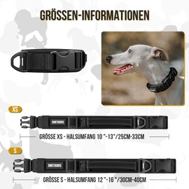 OneTigris Dog Collar, Especially for Small Dogs, Padded Soft Martingale Collar with Plastic Buckle and Aluminium Alloy Ring, Adjustable Collar with Handle, Black, XS (25-33 cm)