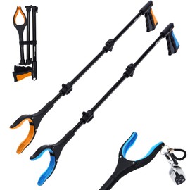 38" Extra Long Grabber Reacher Tool – 2 Pack Extra Long Foldable Reacher Grabber Pickup Tools with 360° Rotating Jaw - Heavy Duty Pick Up Grabbers for Seniors, Trash, Surgery Recovery (Orange Blue)