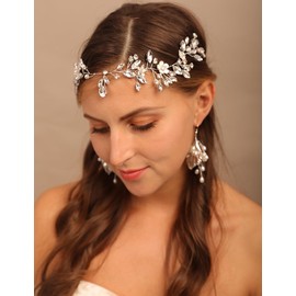 BERYUAN Women Girls Flower Crystal Rhinestone Hair Vine Silver Wedding Headpiece Teardrop Crystal Rhinestone Bridal Headpiece Handmade Wedding Hairpiece for Women Girls (SILVER)