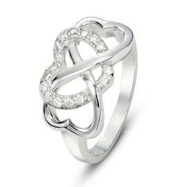 Metal Factory Sz 5 Sterling Silver Cubic Zirconia Infinity & Heart Symbol CZ Wedding Band Ring
