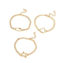 Sttiafay 3 Pcs Gold Chain Crystal Bracelet Set for Women Multiple Stackable Wrap Bangle Star Heart Lock Bracelets Paperclip Link Chains Bracelet Adjustable Jewelry