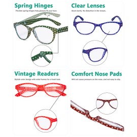 Eyekepper 12 Pack Cat-Eye Reading Glasses for Women Polka Dots Readers +1.75