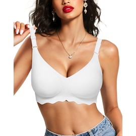 Vertvie Womens Wireless Bras Support No Underwire Push Up Bra Seamless Comfort Racerback Full Coverage No Show T-Shirt Bra(Large,White)