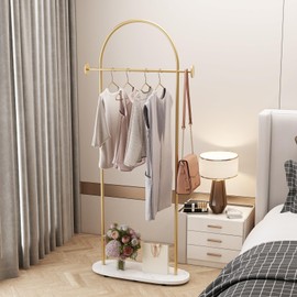 KADIGANG Gold Clothing Rack, Modern Clothes Rack with Shelf, Heavy Duty Freestanding Coat Rack, Metal Coat Hanger Stand with Hooks for Boutique Office