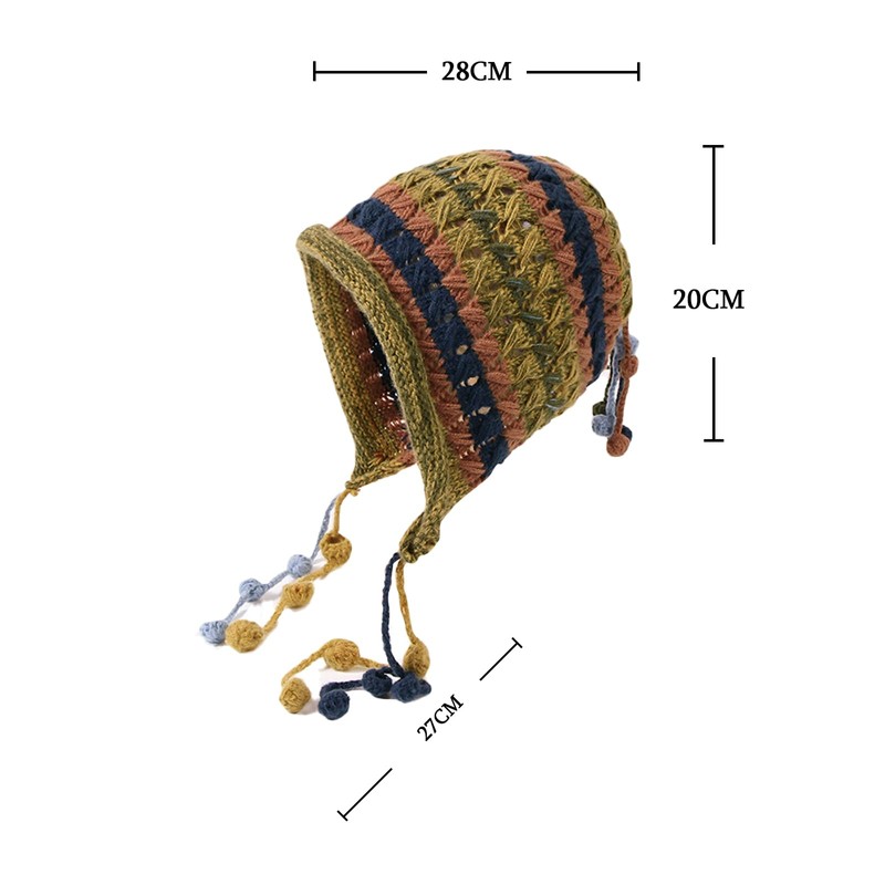 CHENGZI Handmade Crochet Wool hat, Colorful Pullover hat, Tassel Ball
