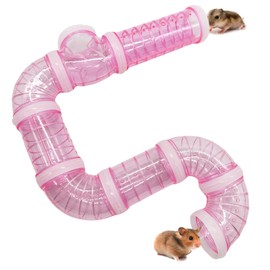 8PCS Hamster Tunnel Tube DIY Assorted Toy Transparent Adventure Pipe Playground Excercise Set for Mouse Syrian Hamster Gerbil (Pink)