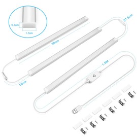 CHNMALITAI 5 V USB LED Kitchen Under-Unit Light, Pack of 3, 30 cm White Light Cabinet Light Strip with Touch Dimmer Switch for LED Cabinet Lighting