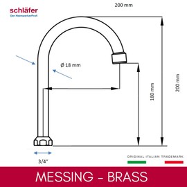 schläfer 67081-C, HU Spout 3/4 Inch | 200 mm | HU Pipe Spout with Mixing Nozzle M22 Anti-Limescale | Flow Regulator Water-Saving | Swivel Spout for Tap | High Spout | Throw with Type 3/4 IG