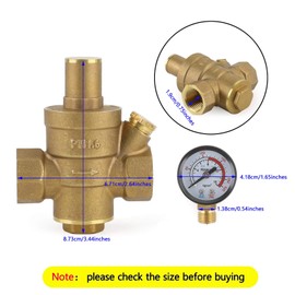 Topteng DN15 Brass Adjustable 1/2" Water Pressure Regulator Reducer With Gauge Meter