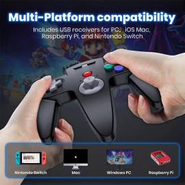 Unbranded 2.4G Wireless Remote N64 Controller for N64/ Switch/ PC/Mac Windows Rechargeable - Black w/ USB Receiver