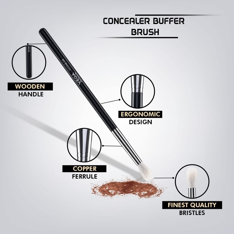 Vega Professional Concealer Buffer Brush, Soft Bristles, Copper Ferrule, Wooden