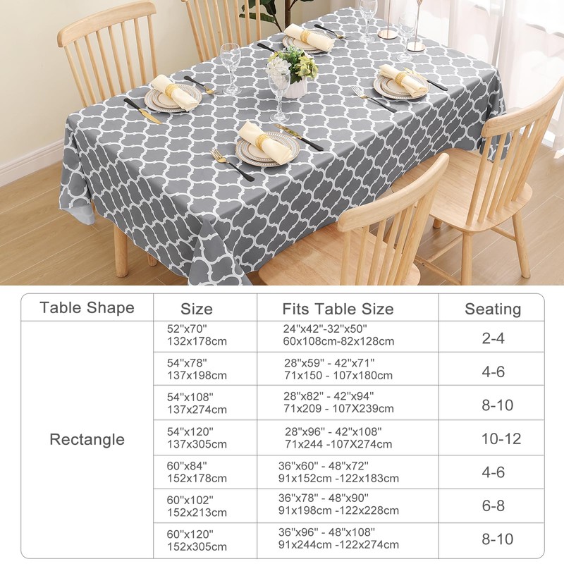 Smiry 100% Waterproof Vinyl Tablecloth, Wipeable Flannel Backing Table Cloth