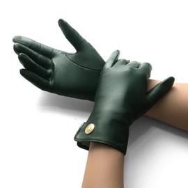 GLOVE STORY Lamb Leather Gloves for Women with 100% Silk Lining and Anchor Button - Elegant, Soft and Comfortable Material - Warm Winter Gloves for Women - Handmade, pine
