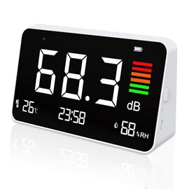 Multi-functional Tabletop Noise Meter, Decibel Meter, Large LCD Display, Withstands Temperatures -10 - 50 ℃, 1 dB High Accuracy Display, Temperature Time, Humidity, Type C Interface, Sound Meter