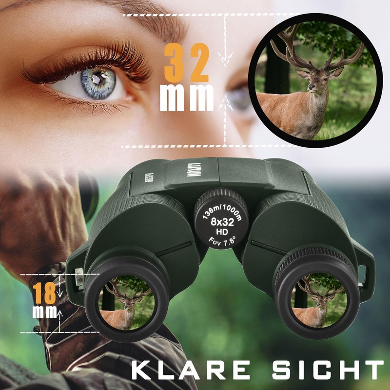LUXUN 8 x 32 Small Binoculars Adult Compact Binoculars for