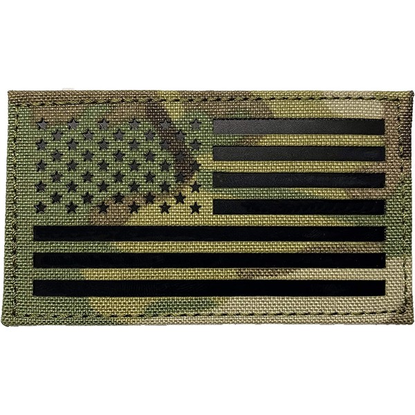 Infrared IR American Flag in Multicam - Tactical Morale Patch with Hook-Fastener Backing - 2x3.5" (Forward)