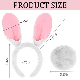 Tihebax Easter Bunny Ears Headband and Tail White Bunny Ears Rabbit Ears Headband for Bunny Costume Floppy Bunny Ears Fit for Women, Girls, Adults