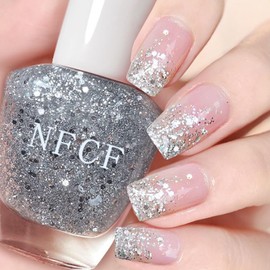 NovaCharm Glitter Nail Polish - Silver Nail Polish Glitter - Diamond Flash Clear Nail Polish - Quick Dry Nail Polish Air Dry - Long Lasting Nail Polish Sparkle For Women Manicure DIY