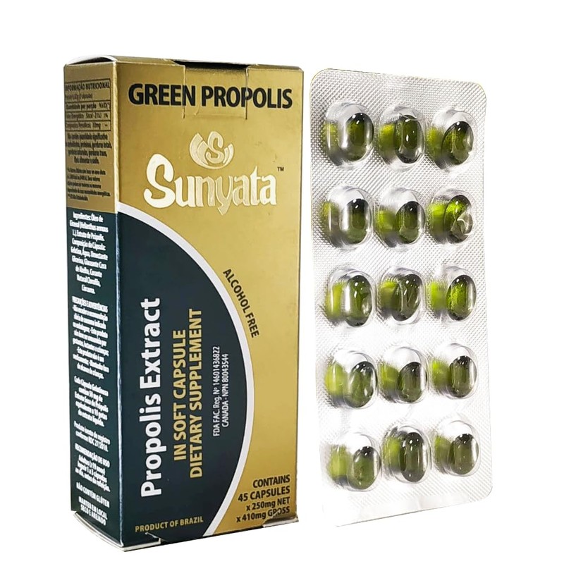 Sunyata プレミアム品質 ブラジル産 グリーン プロポリス カプセル 250mg×45粒 アルコールフリー 「１粒あたり原液10滴分配合」