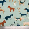 Canvas Fabric - Woof - Cute Dog Print on DuckEgg