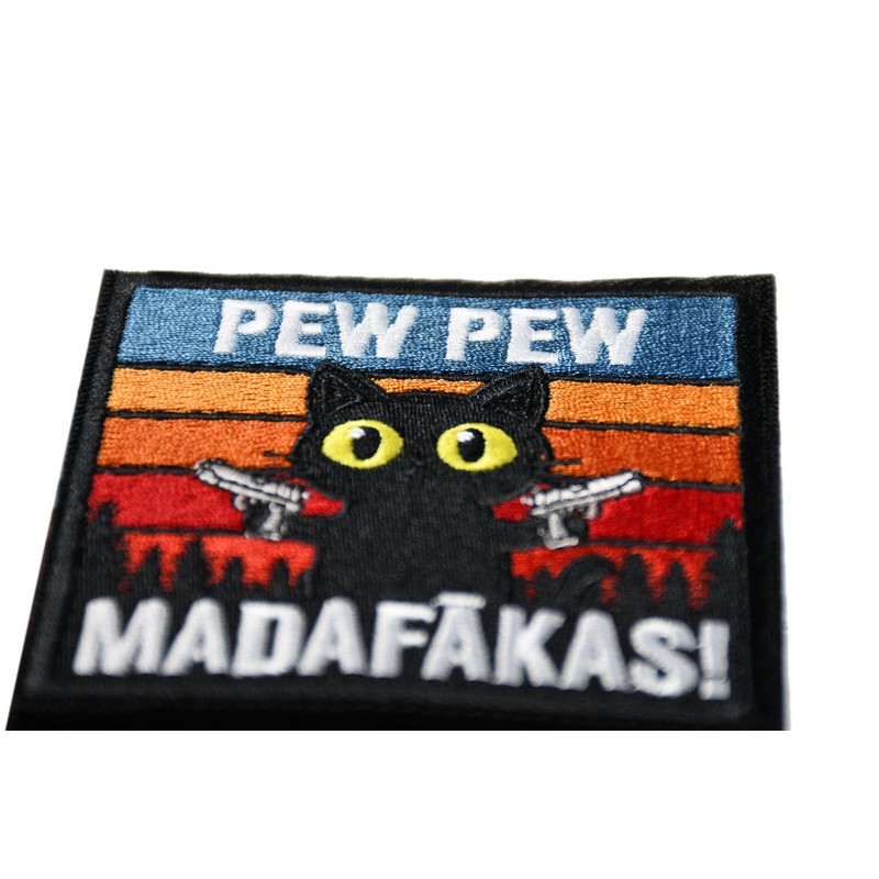 Retro Sunset Pew Pew MADAFAKAS Cat Tactical Embroidery Patch -